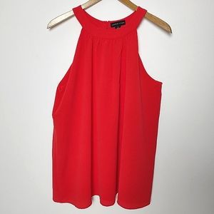 Adrienne Vittadini Sleeveless Top High Round Neck Popover Career Tank Coral